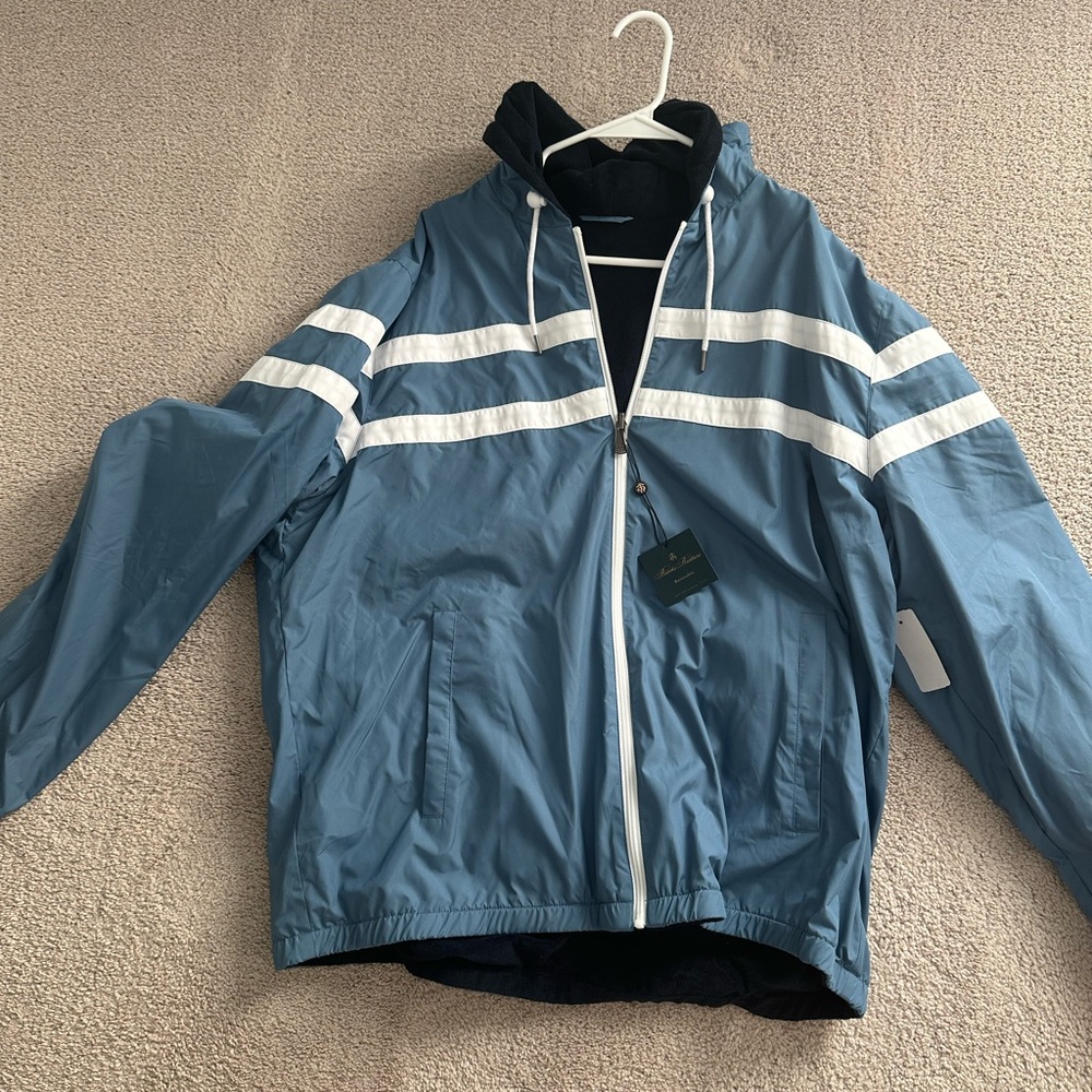 Brooks Brothers Men's Blue and White Hooded Jacket